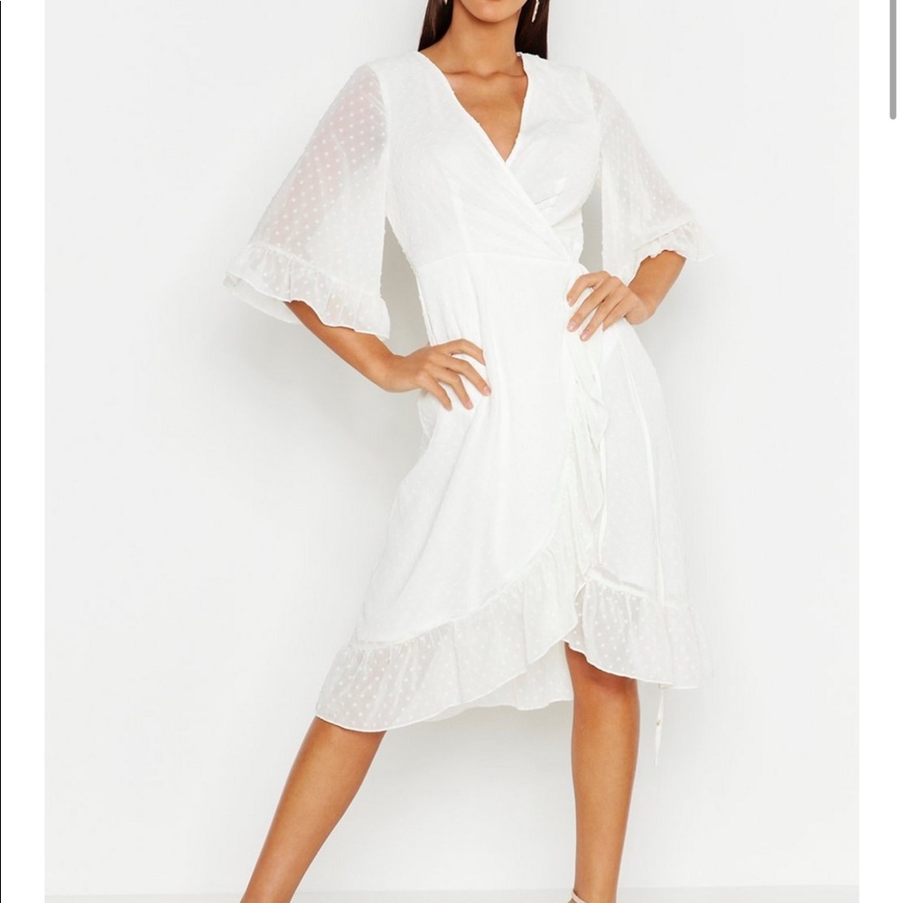 Dobby Chiffon Wide Sleeve Midi Wrap Dress